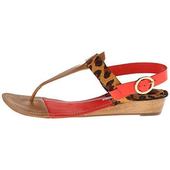 Diane Von Furstenberg Darling T-Strap Thong Wedge Sandal Leopard - Picture 3 of 12